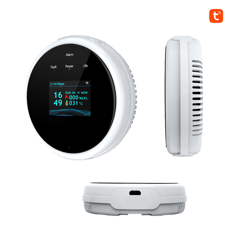 Capteur fuite de gaz avec alarme et fonction de température, Wifi Tuya, Home Smart Life, écran LCD
