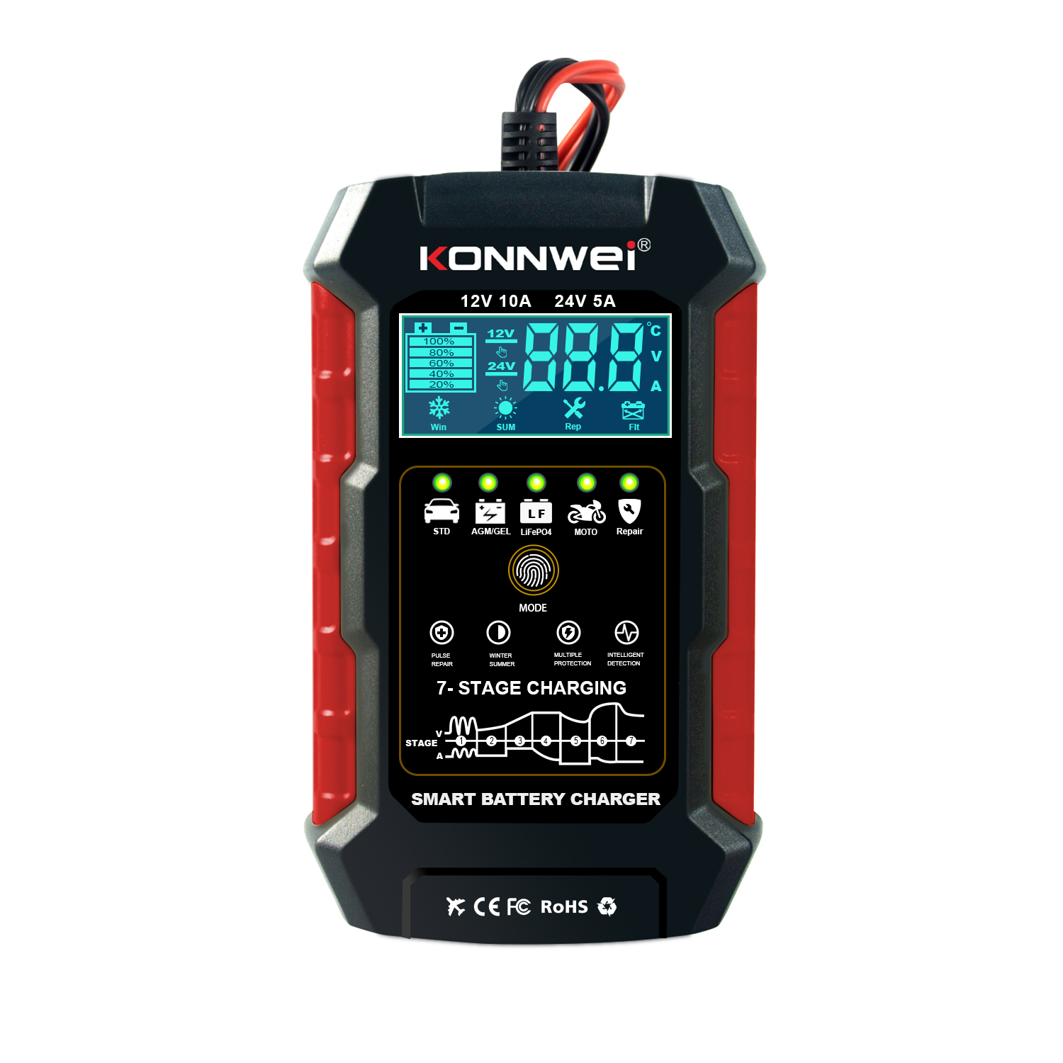 RC-10 12V/10A 24V/5A Chargeur de batterie automatique intelligent avec réparation par impulsion RC-10 12V/10A 24V/5A Chargeur de batterie automatique intelligent avec réparation par impulsion