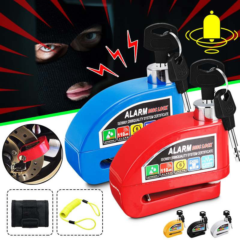 Verrou Disque avec Alarme de 110db, Antivol  Bloque Disque 2Clés, pour Moto/Vélo/Scooter